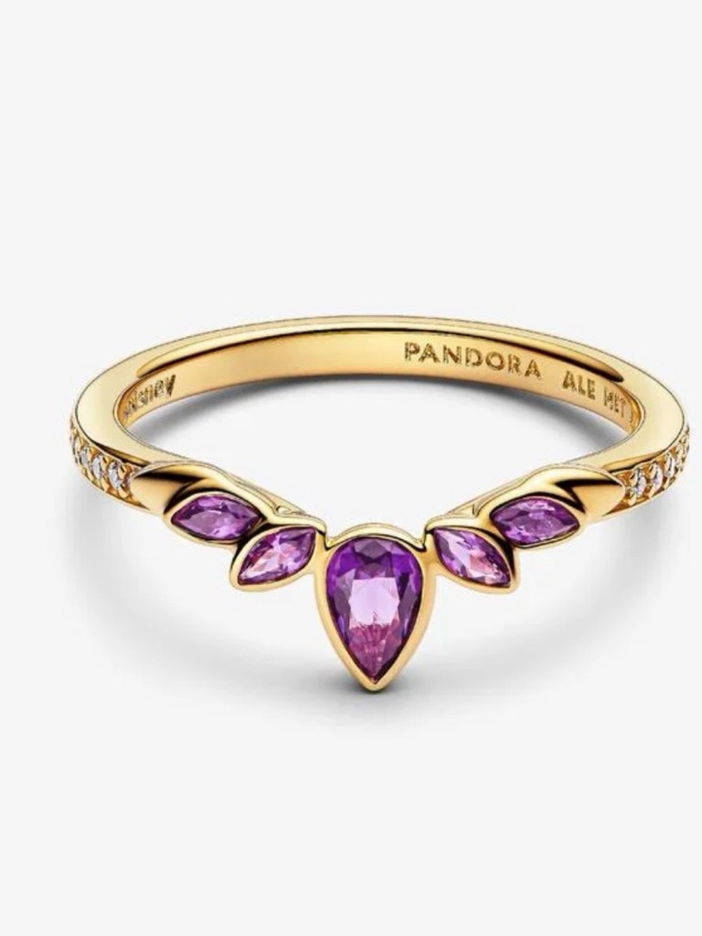 Pandora Gold-Plated Ring with Purple Teardrop Stones (Anna Disney Ring)